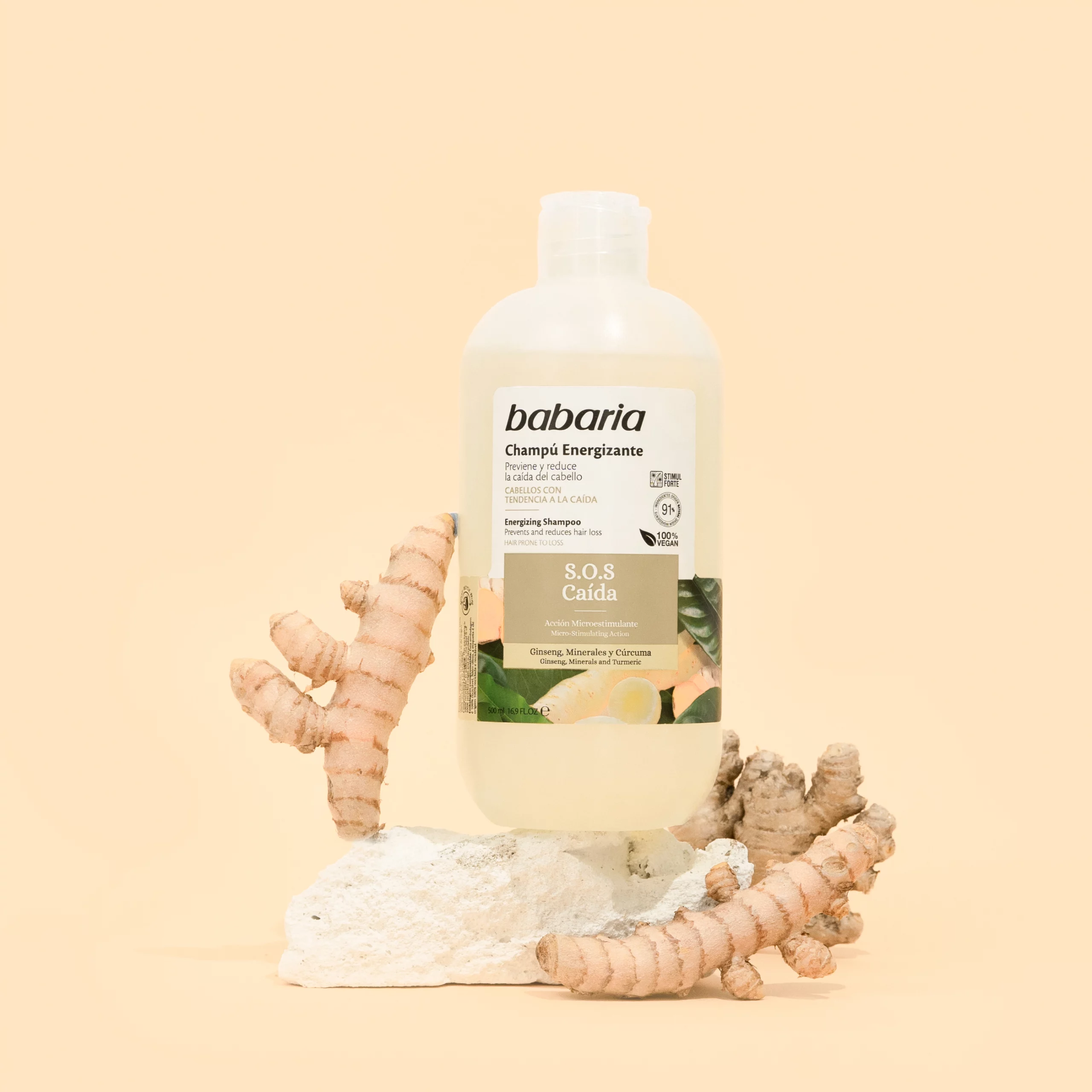 Babaria Szampon energetyzujący S.O.S do włosów z tendencją do wypadania, żeńszeń, minerały i kurkuma 500 ml - obrazek 2