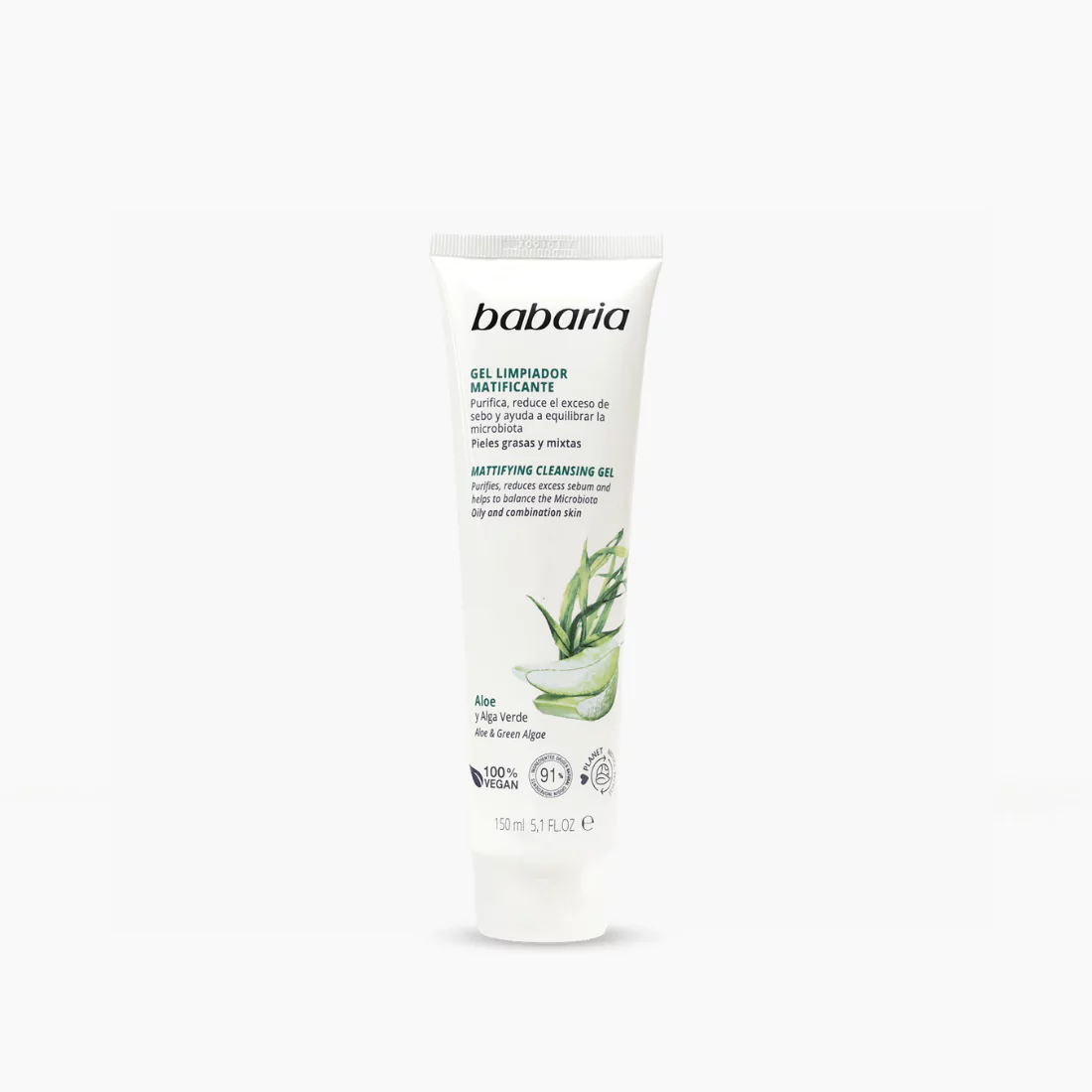 Babaria Matujący żel do mycia twarzy z aloesem i zielonymi algami, skóra mieszana i tłusta, 150 ml
